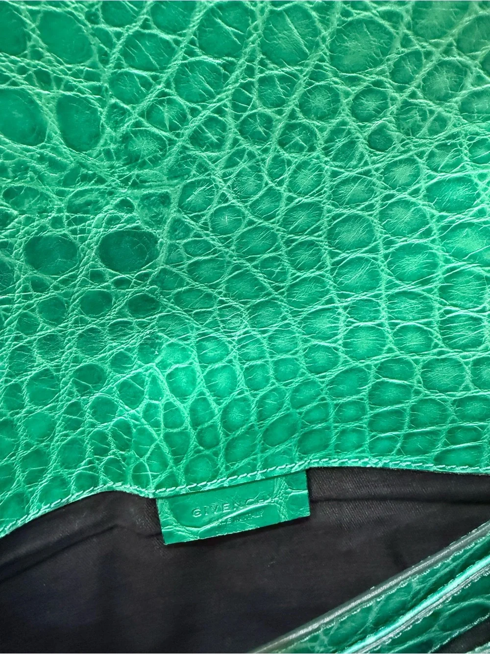 Givenchy Emerald Green Croc-Embossed Leather Envelope Clutch